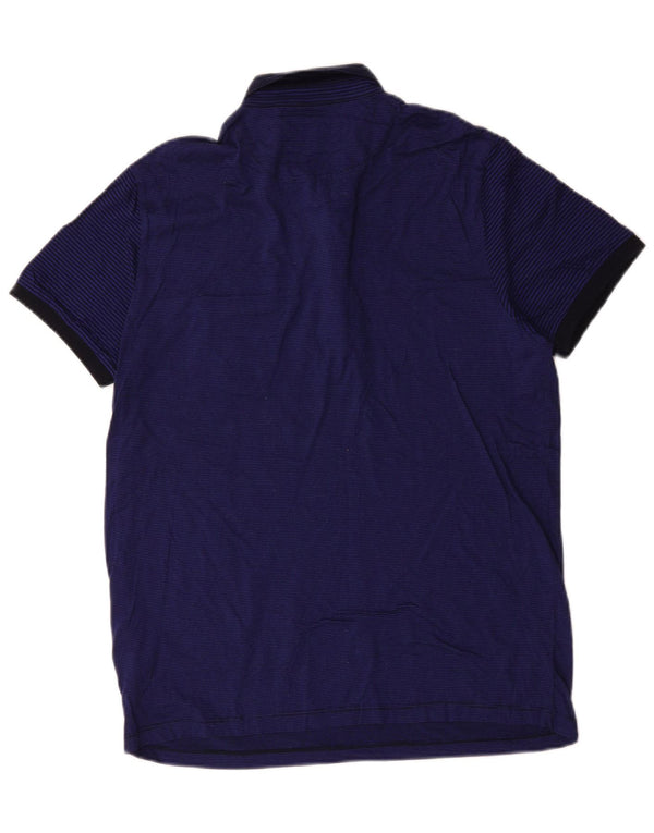 Ted Baker Mens Polo Shirt Size 4 Large Navy Blue Pinstripe Cotton
