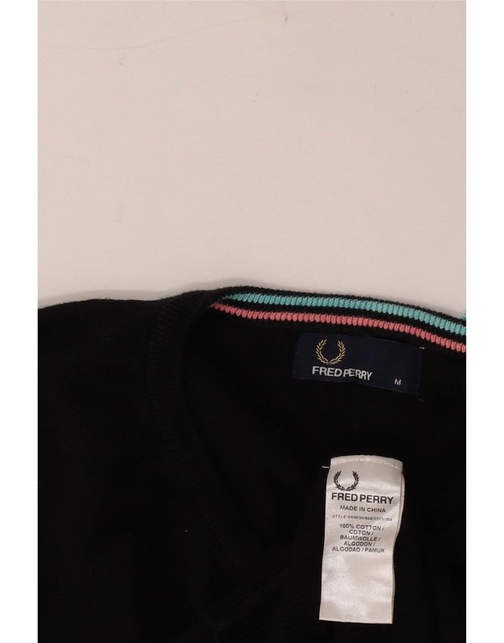 Fred Perry Mens V-Neck Jumper Sweater Medium Black Cotton