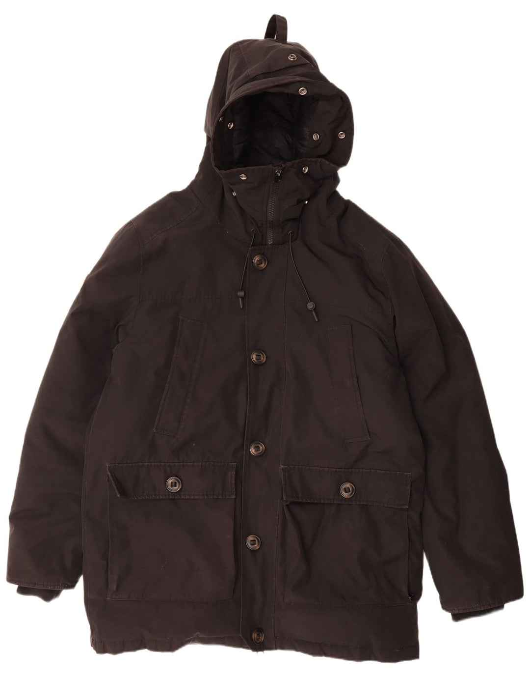 Superdry Mens Hooded Padded Coat UK 44 2XL Black Polyester
