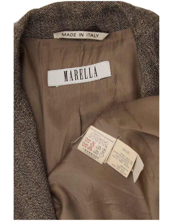 Marella Womens 3 Button Blazer Jacket UK 16 Large Brown Herringbone Viscose