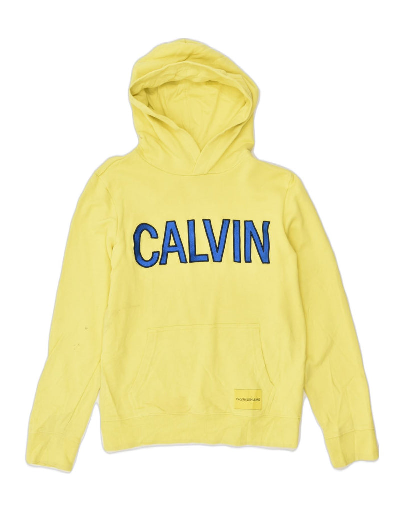 CALVIN KLEIN Girls Graphic Hoodie Jumper 13-14 Years Yellow Cotton | Vintage Calvin Klein | Thrift | Second-Hand Calvin Klein | Used Clothing | Messina Hembry 