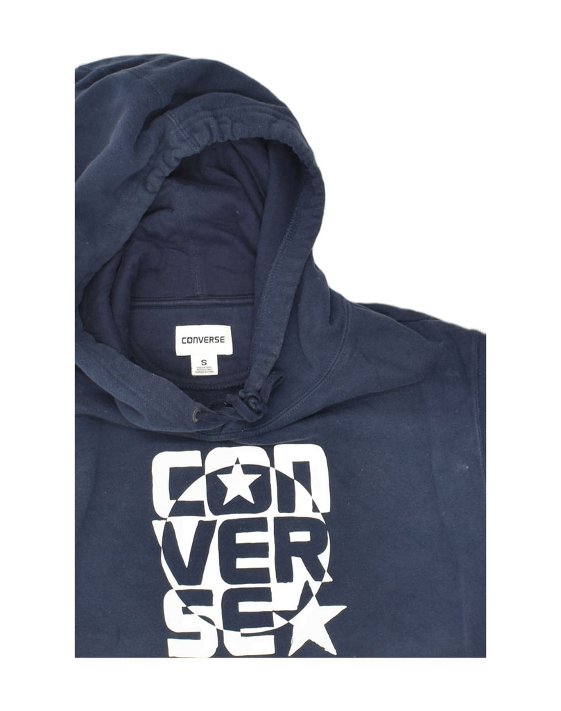 CONVERSE Mens Graphic Hoodie Jumper Small Navy Blue Cotton | Vintage Converse | Thrift | Second-Hand Converse | Used Clothing | Messina Hembry 