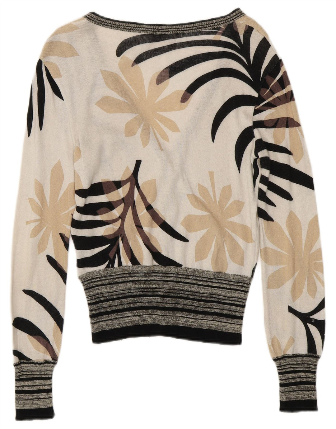 ICEBERG Womens Cardigan Sweater UK 6 XS Off White Floral Cotton