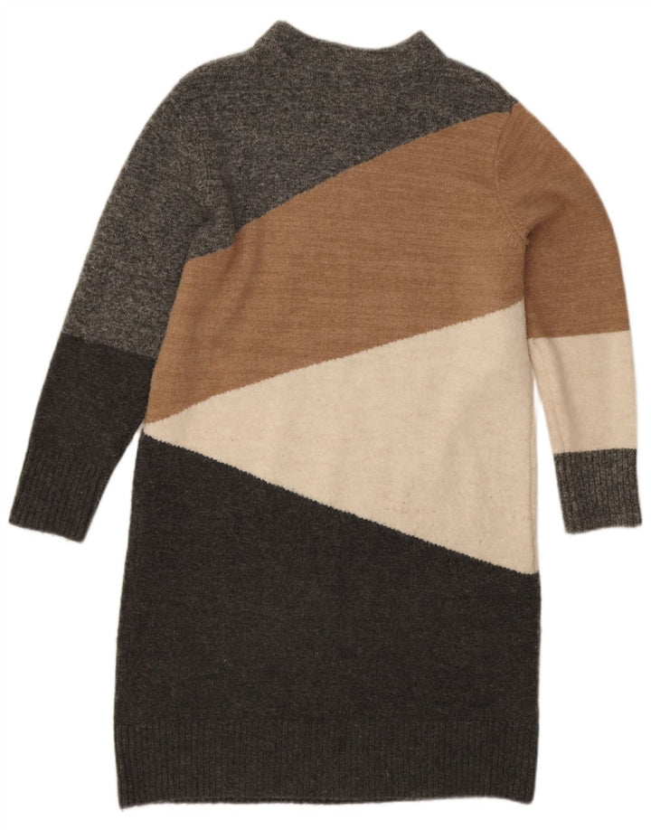 Monsoon Womens Jumper Dress UK 14 Medium Grey Colourblock Acrylic