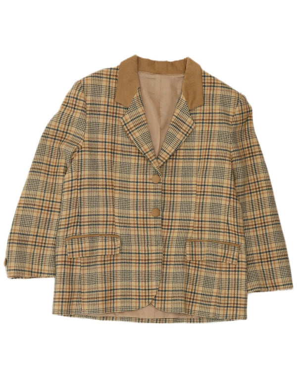 Vintage Womens 2 Button Blazer Jacket UK 14 Large Beige Houndstooth