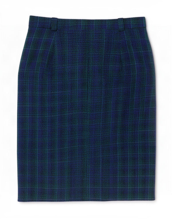 Hucke Womens Pencil Skirt UK 18 XL W34 Blue Check Virgin Wool