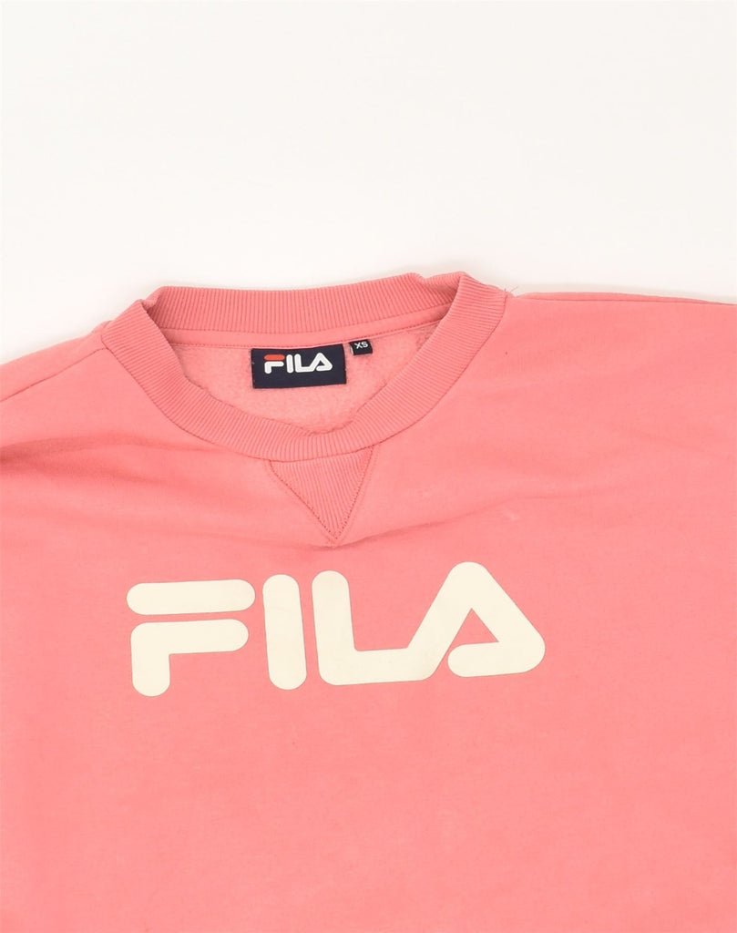 FILA Womens Oversized Graphic Sweatshirt Jumper UK 6 XS Pink Polyester | Vintage Fila | Thrift | Second-Hand Fila | Used Clothing | Messina Hembry 