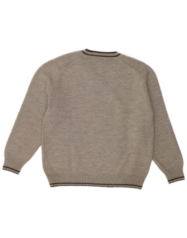 Marina Yachting Mens V-Neck Jumper Sweater Large Grey Striped Virgin Wool