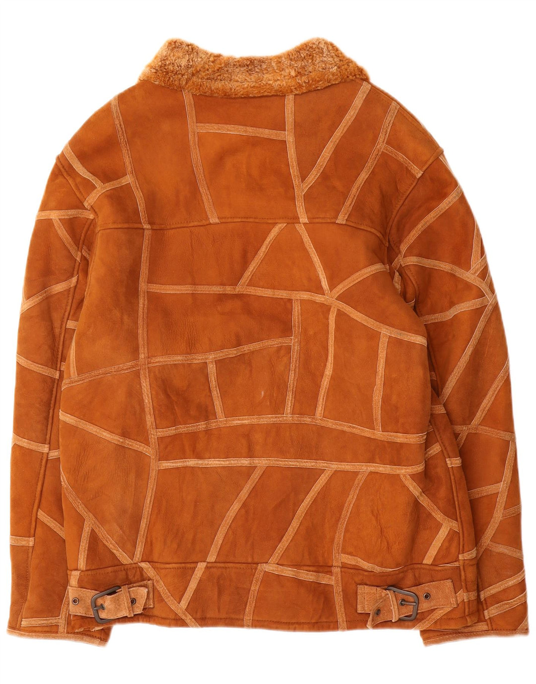Vintage Womens Shearling Jacket UK 14 Medium Brown Geometric