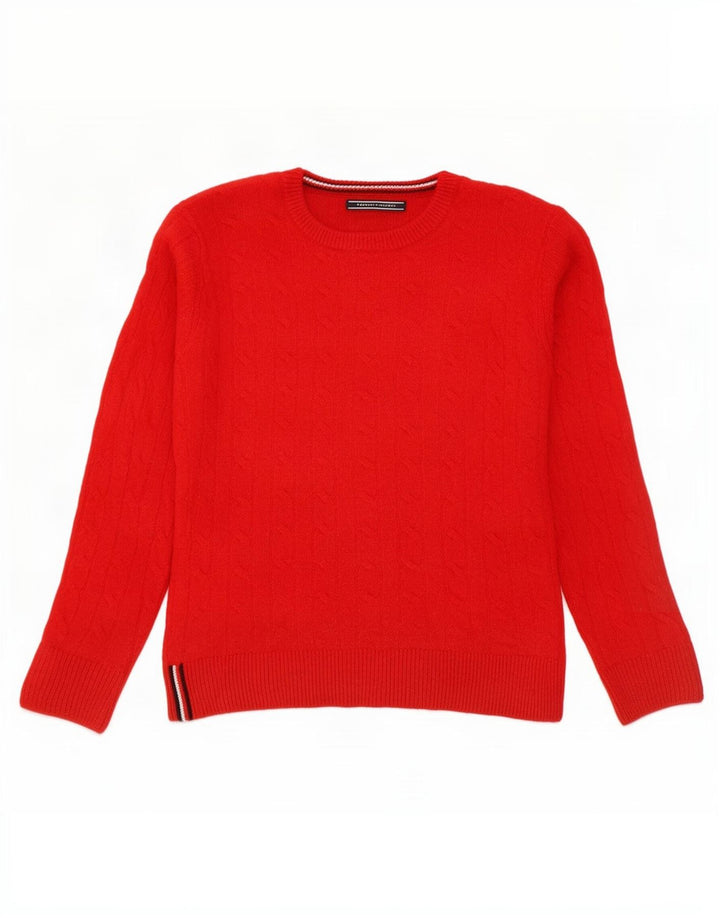 Tommy Hilfiger Womens Crew Neck Jumper Sweater UK 14 Medium Red Wool