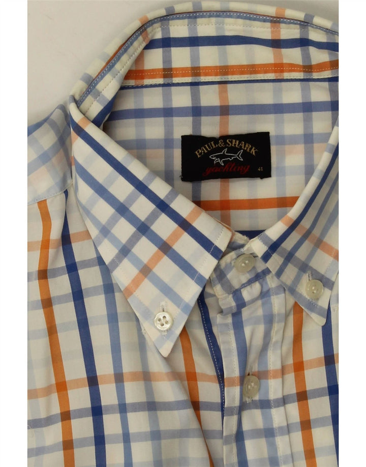Paul & Shark Mens Short Sleeve Shirt Size 41 Large White Check Cotton