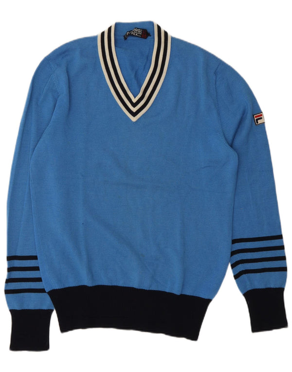 Fila Mens Maglificio Biellesse V-Neck Jumper Sweater UK 36 Small Blue