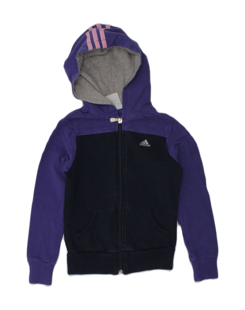 ADIDAS Girls Zip Hoodie Sweater 5-6 Years Navy Blue Colourblock Cotton | Vintage Adidas | Thrift | Second-Hand Adidas | Used Clothing | Messina Hembry 