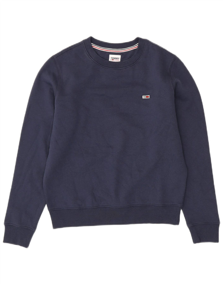 TOMMY HILFIGER Womens Oversized Sweatshirt Jumper UK 6 XS Navy Blue Cotton