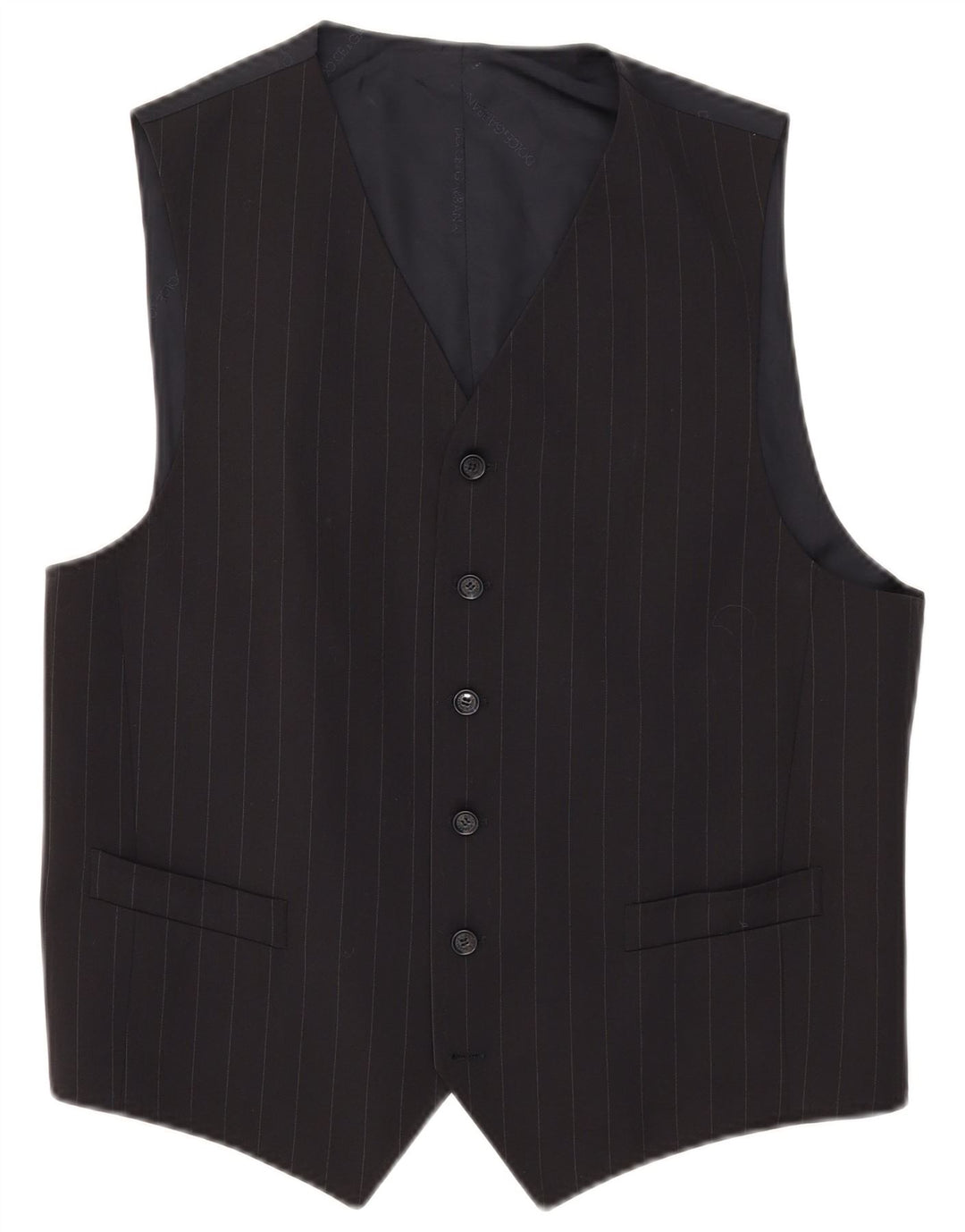 Dolce & Gabbana Mens Waistcoat IT 52 Large Navy Blue Striped Wool