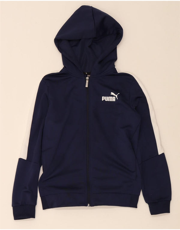 Puma Boys Zip Hoodie Sweater 11-12 Years Navy Blue Colourblock Polyester