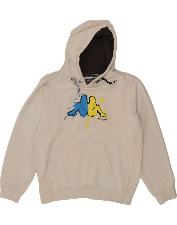 KAPPA Womens Oversized Graphic Hoodie Jumper UK 14 Medium White Cotton Vintage Kappa and Second-Hand Kappa from Messina Hembry 