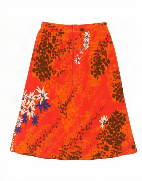 Vintage Womens A-Line Skirt W28 Medium Orange Floral