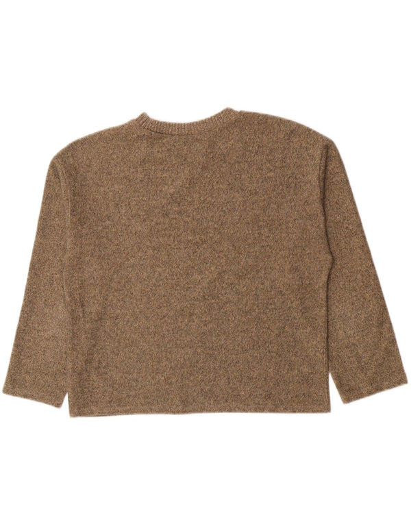 Zara Womens 3/4 Sleeve Boat Neck Jumper Sweater UK 14 Medium Khaki Cotton