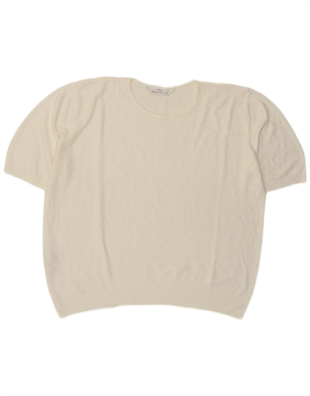 Marks & Spencer Womens Short Sleeve Blouse Top UK 20 2XL White Acrylic