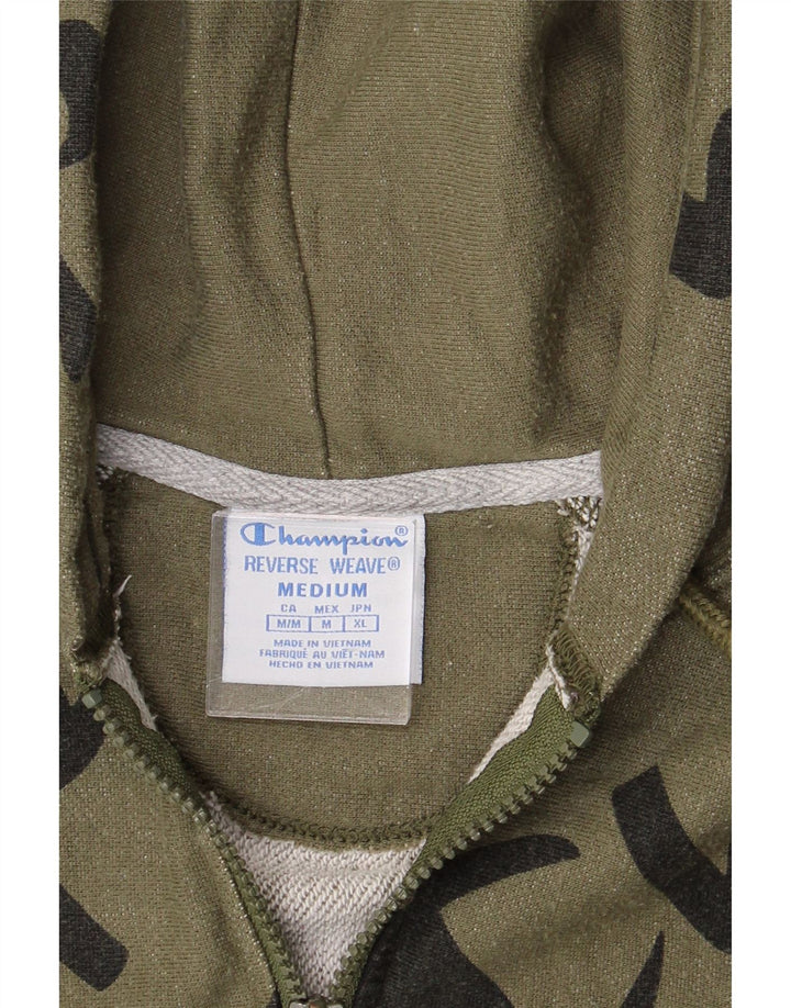 CHAMPION Mens Graphic Zip Neck Hoodie Jumper Medium Khaki Cotton Vintage Champion and Second-Hand Champion from Messina Hembry 