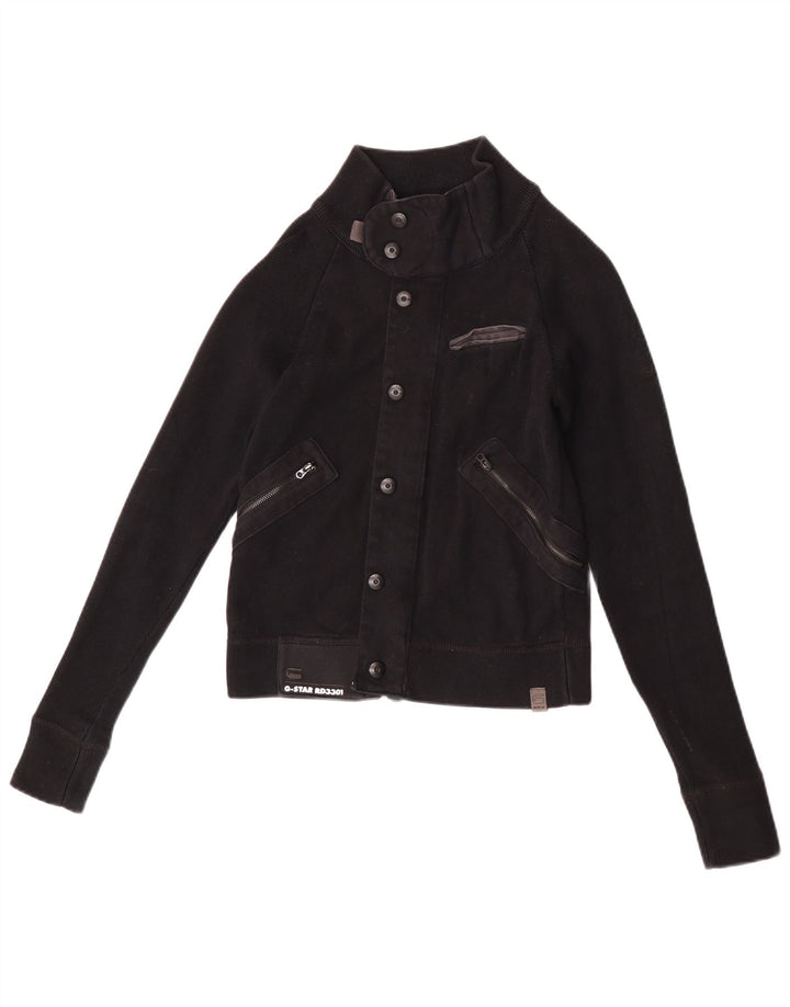 G-Star Womens Crop Bomber Jacket UK 12 Medium Black Cotton