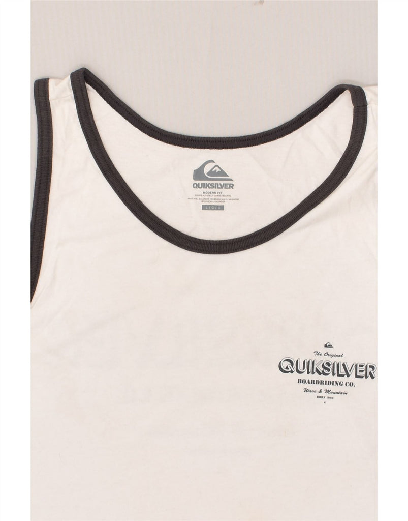 QUIKSILVER Womens Modern Fit Graphic Vest Top UK 16 Large White Cotton | Vintage Quiksilver | Thrift | Second-Hand Quiksilver | Used Clothing | Messina Hembry 