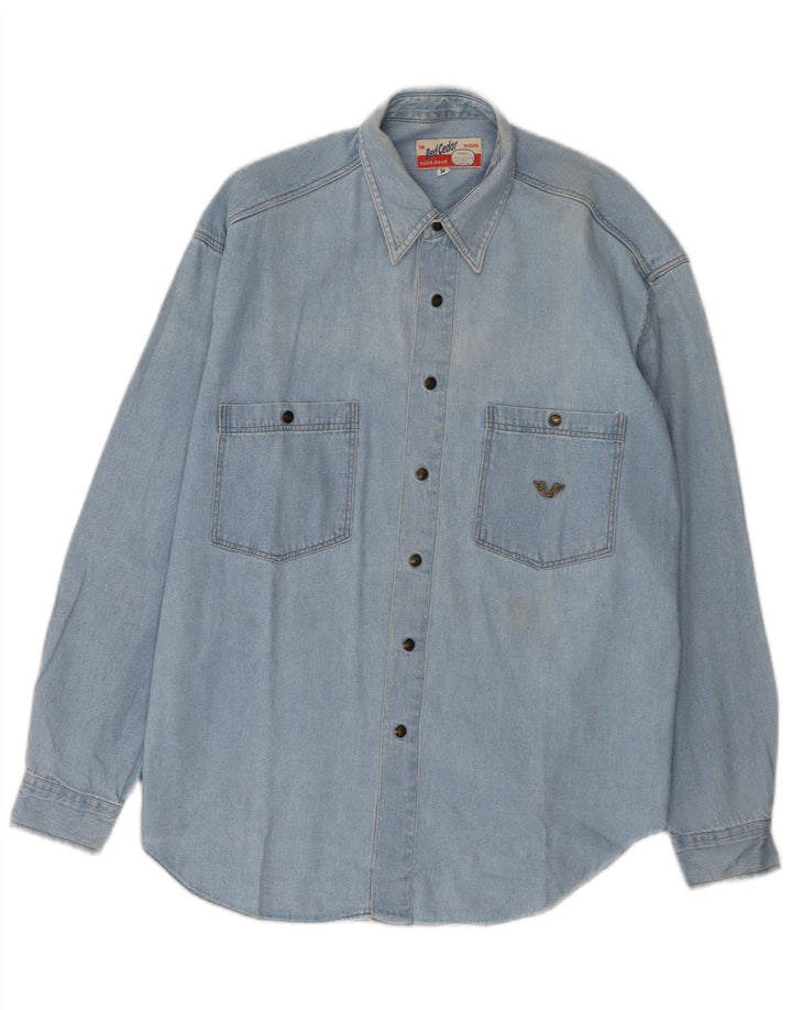 Vintage Mens Denim Shirt Medium Blue Cotton