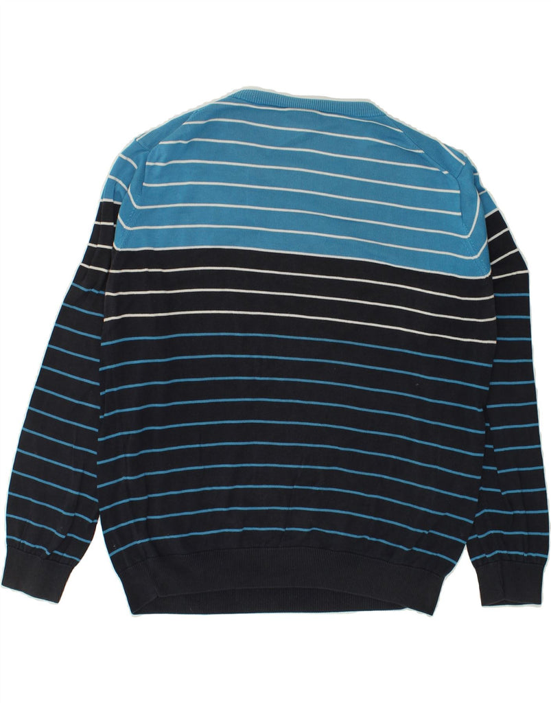 LACOSTE Mens Boat Neck Jumper Sweater Size 4 Medium Blue Striped Cotton | Vintage Lacoste | Thrift | Second-Hand Lacoste | Used Clothing | Messina Hembry 