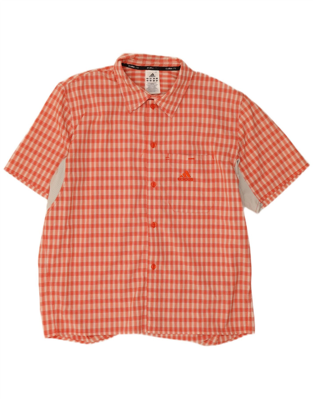 Adidas Mens Climalite Short Sleeve Shirt Large Orange Check Polyester