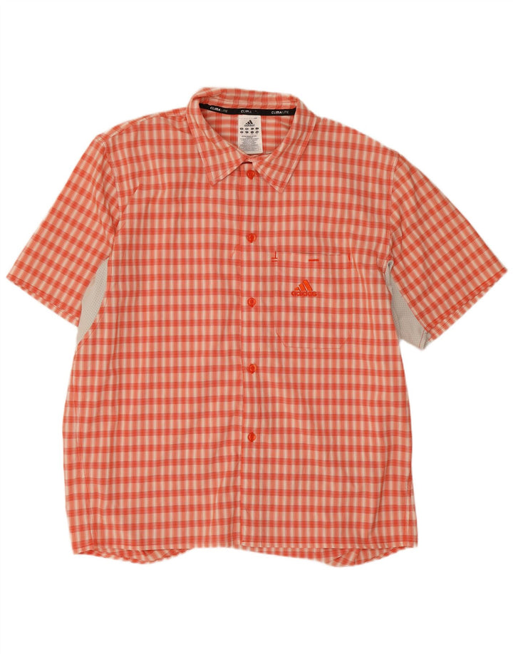 Adidas Mens Climalite Short Sleeve Shirt Large Orange Check Polyester