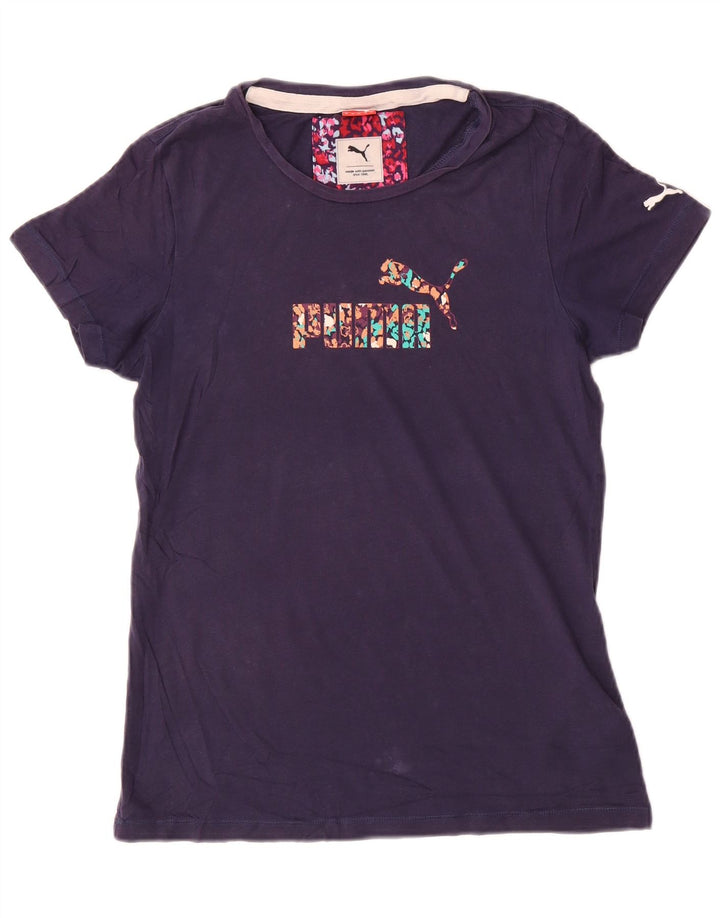 Puma Womens Graphic T-Shirt Top UK 12 Medium Navy Blue Cotton