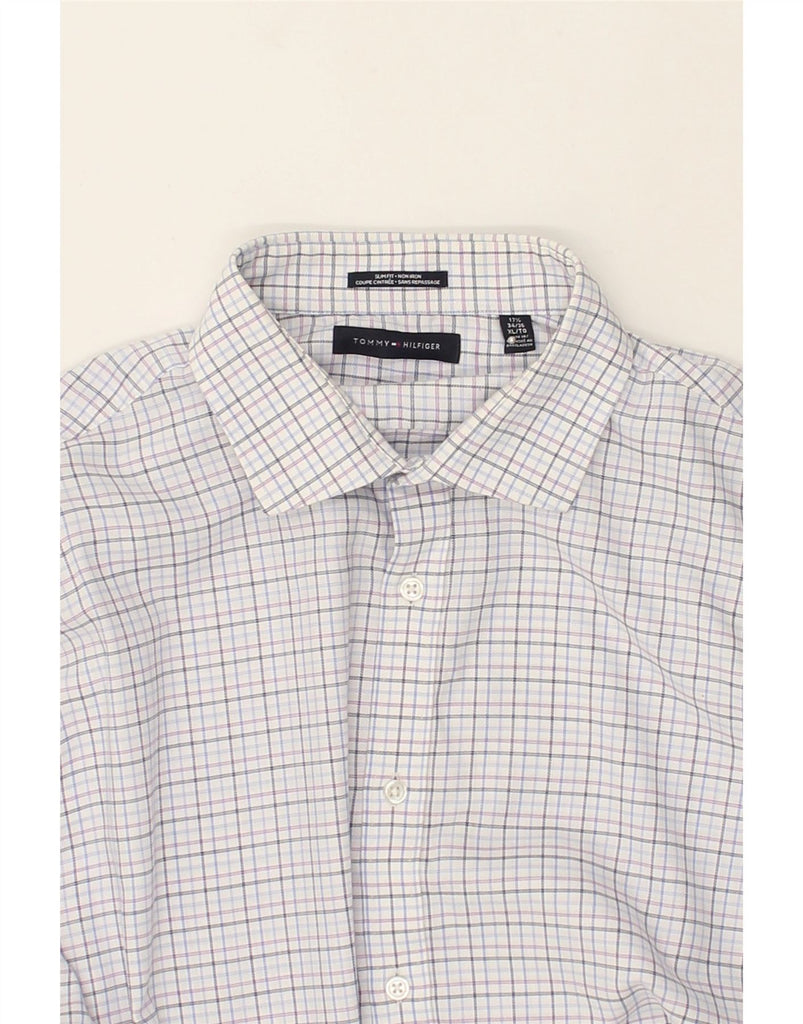 TOMMY HILFIGER Mens Slim Fit Shirt Size 17 1/2 XL White Check Cotton | Vintage Tommy Hilfiger | Thrift | Second-Hand Tommy Hilfiger | Used Clothing | Messina Hembry 