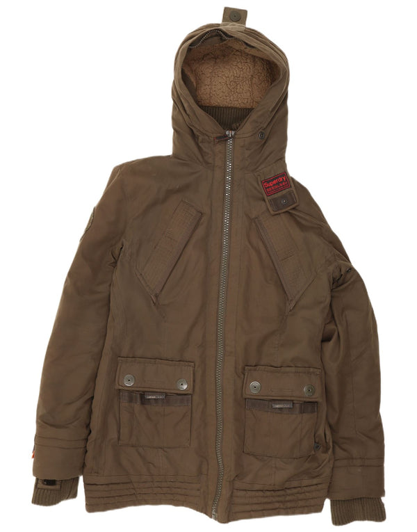 Superdry Womens Hooded Windbreaker Jacket UK 16 Large Khaki Polyester
