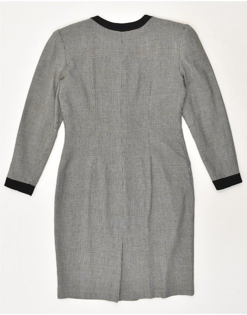 TALBOTS Womens Long Sleeve Sheath Dress UK 8 Small Grey Houndstooth Rayon | Vintage Talbots | Thrift | Second-Hand Talbots | Used Clothing | Messina Hembry 