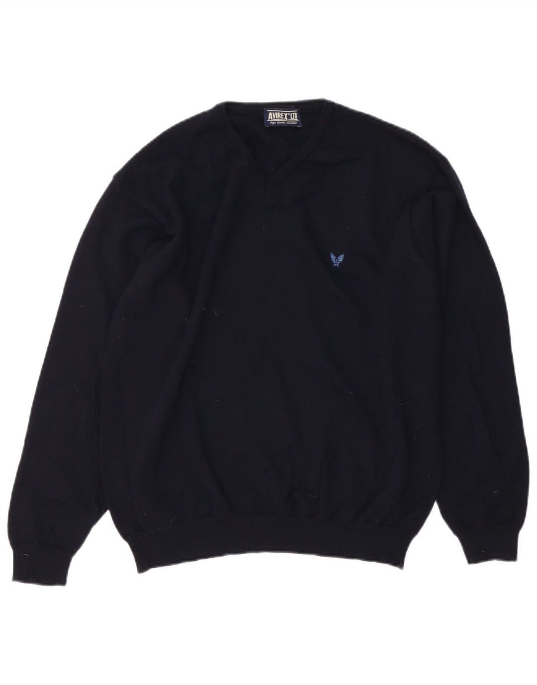 Avirex Mens V-Neck Jumper Sweater Medium Navy Blue Merino Wool
