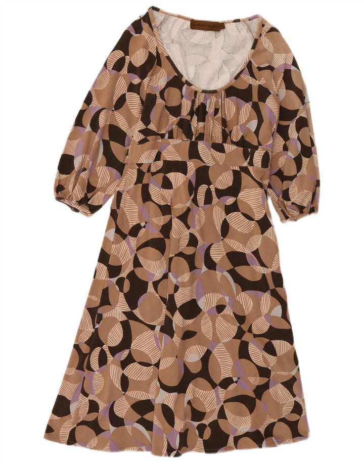Fenn Wright Manson Womens A-Line Dress UK 8 Small Beige Geometric Cotton