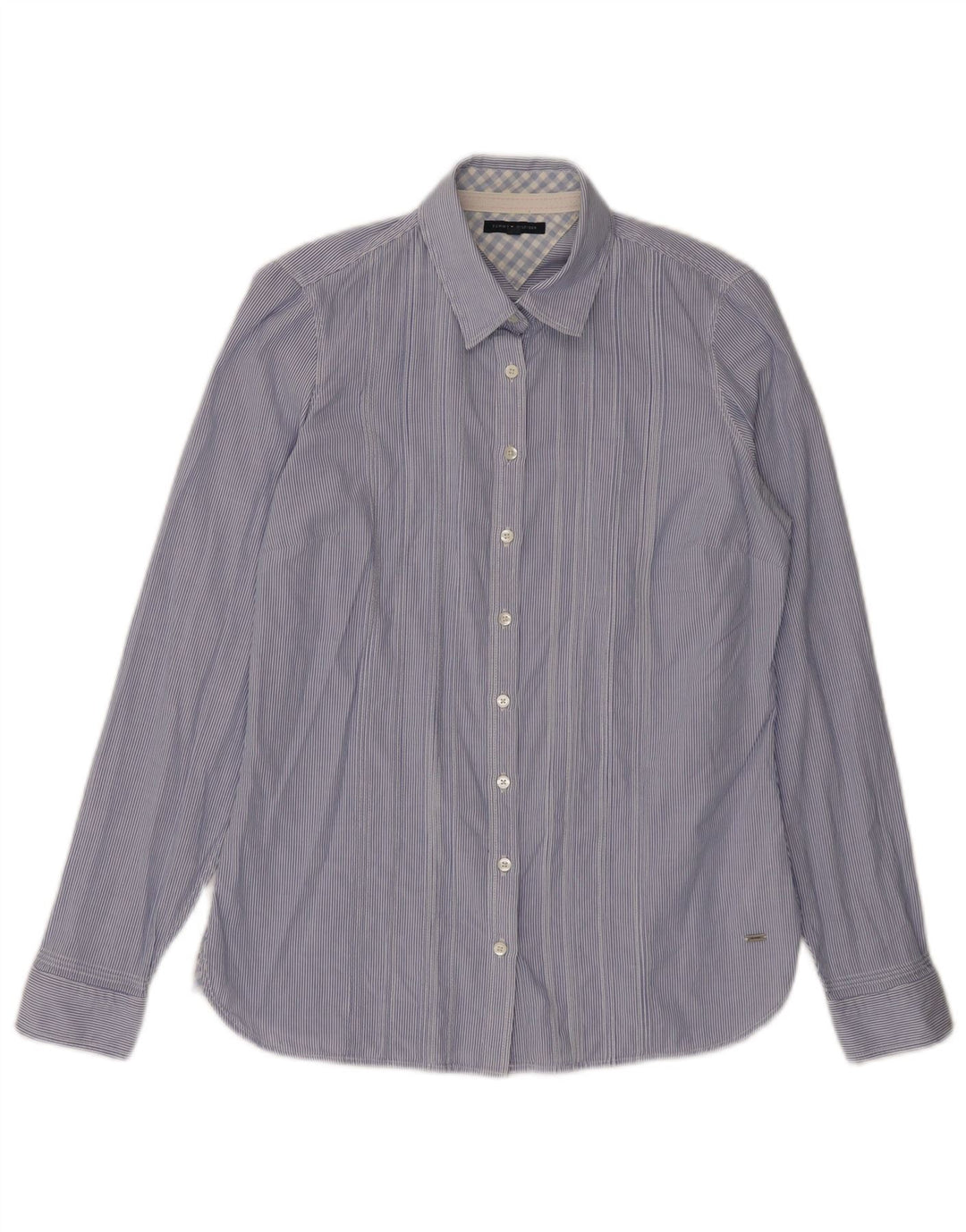 Tommy Hilfiger Womens Shirt US 6 Medium Blue Pinstripe Cotton