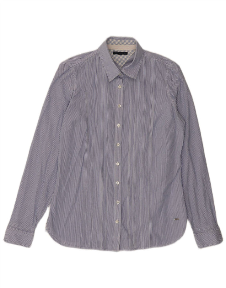 Tommy Hilfiger Womens Shirt US 6 Medium Blue Pinstripe Cotton