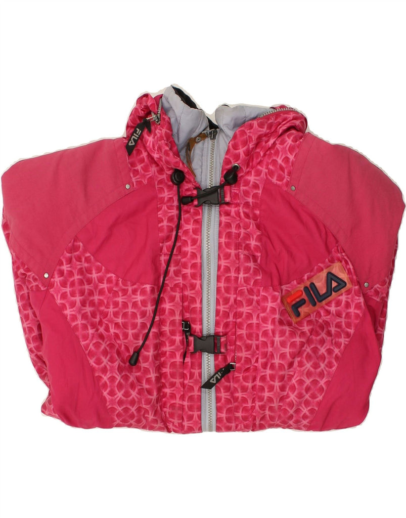 FILA Womens Hooded Ski Jacket IT 46 Large Pink Colourblock Polyester | Vintage Fila | Thrift | Second-Hand Fila | Used Clothing | Messina Hembry 