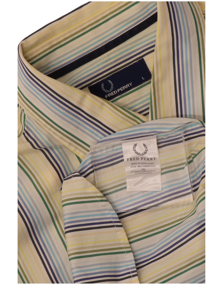 Fred Perry Mens Shirt Large Yellow Pinstripe Cotton