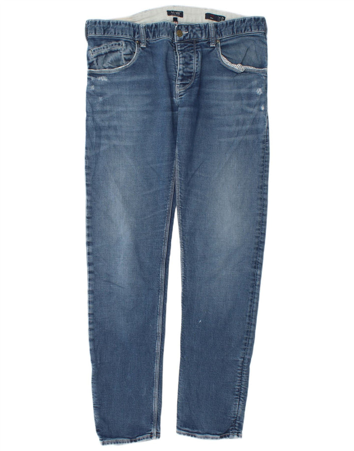 Armani Mens Distressed Slim Jeans W34 L34 Blue Cotton