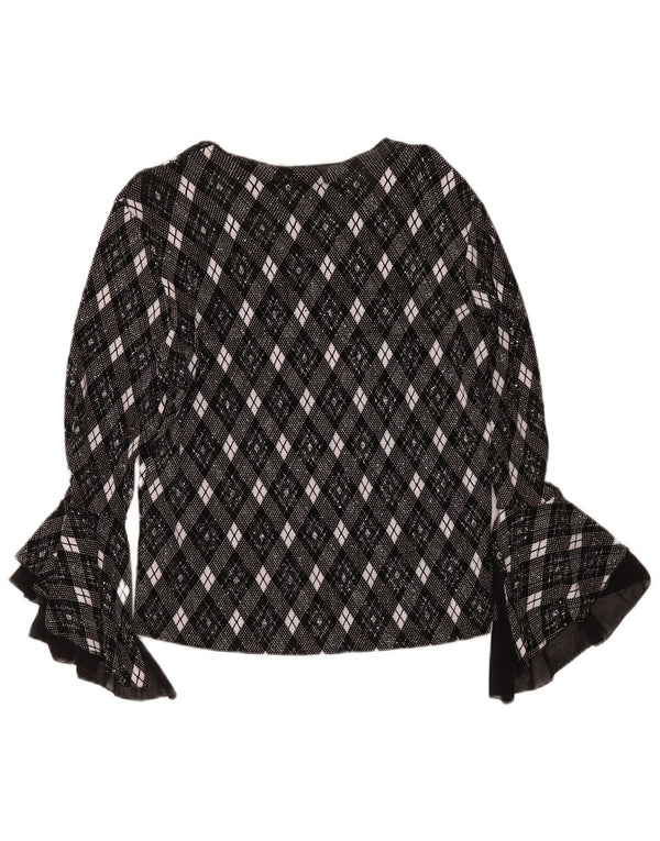 Vintage Womens Long Sleeve Blouse Top UK 10 Small Grey Geometric Acetate