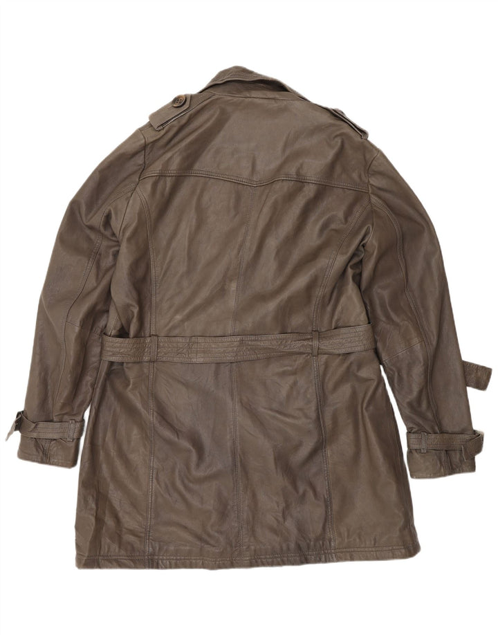 ALBA MODA Womens Military Leather Coat UK 20 2XL Brown Leather