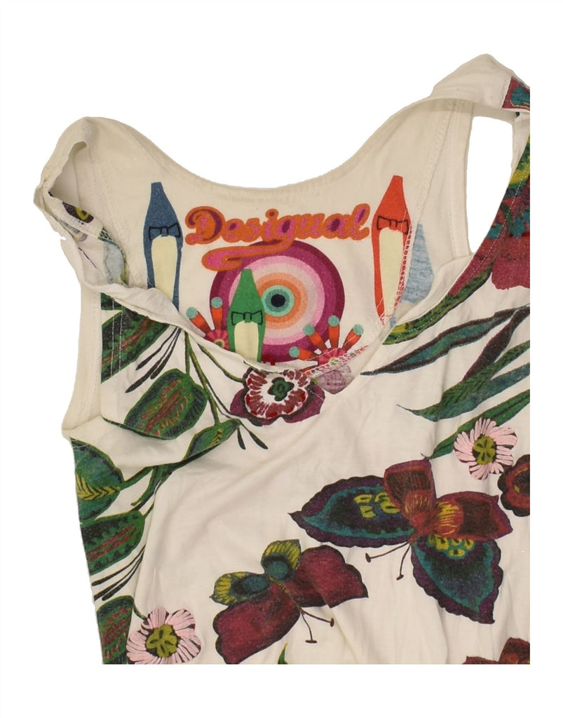 DESIGUAL Womens Sleeveless Graphic Tunic Top UK 12 Medium Beige Floral | Vintage Desigual | Thrift | Second-Hand Desigual | Used Clothing | Messina Hembry 