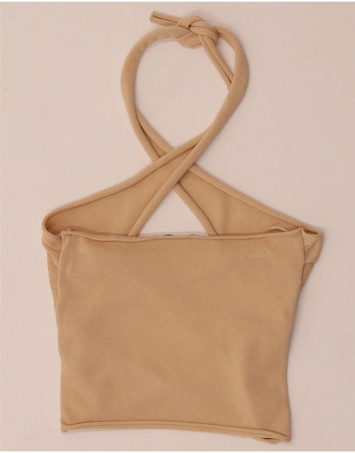 Zara Womens Crop Halter Top UK 8 Small Beige Viscose