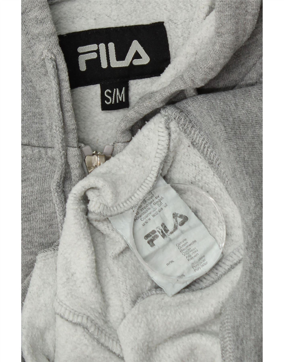 Fila Womens Graphic Oversized Zip Hoodie Sweater UK 10 Small Grey Cotton