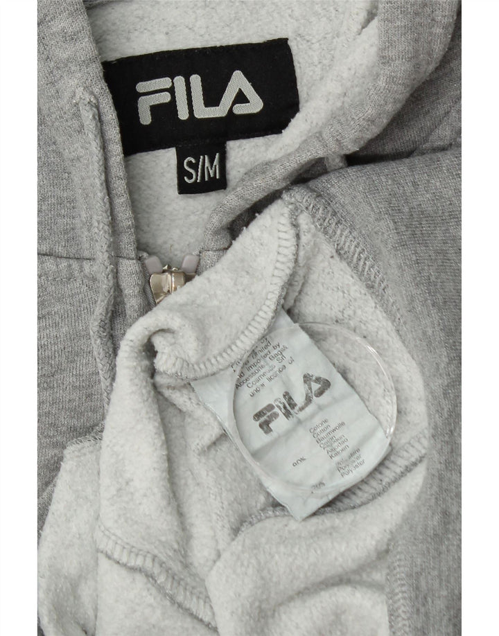 Fila Womens Graphic Oversized Zip Hoodie Sweater UK 10 Small Grey Cotton