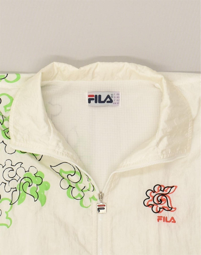 FILA Womens Graphic Tracksuit Top Jacket IT 46 Large White Floral | Vintage Fila | Thrift | Second-Hand Fila | Used Clothing | Messina Hembry 