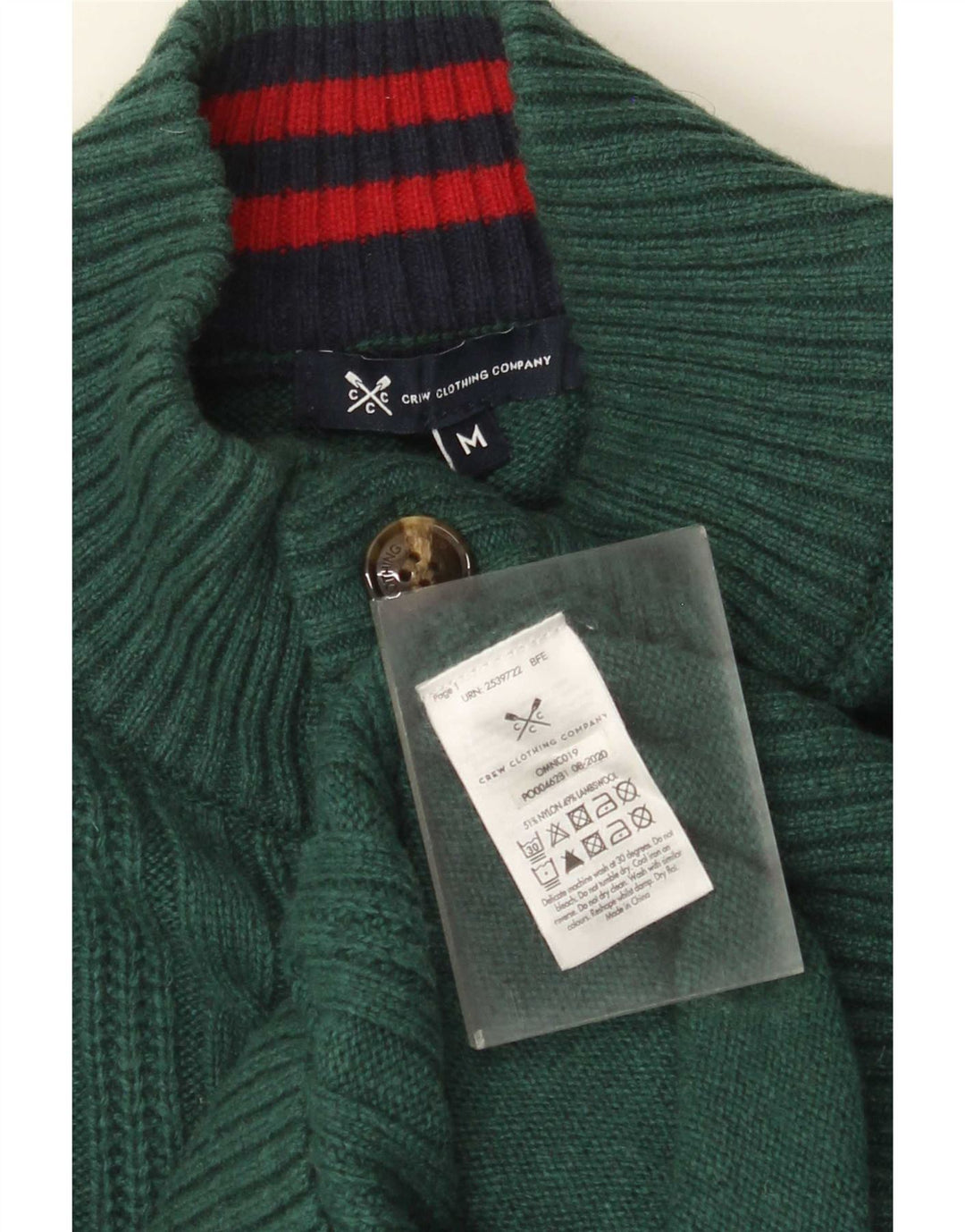 Crew Clothing Mens Button Neck Jumper Sweater Medium Green Nylon